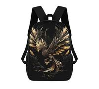 sinyumoney 17 Inch Children's Backpack 3D Black Gold Phoenix Printed Bags Lightweight School Bags Fashion Fun Knapsack Student Daypack for Children
