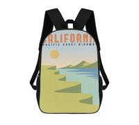 sinyumoney 17 Inch Children's Backpack 3D California Pacific Coast Printed Bags Lightweight School Bags Fashion Fun Knapsack Student Daypack for Children