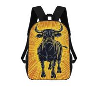 sinyumoney 17 Inch Children's Backpack 3D Charging Bull on Yellow Background Printed Bags Lightweight School Bags Fashion Fun Knapsack Student Daypack for Children