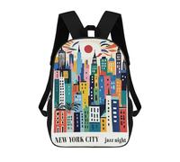 sinyumoney 17 Inch Children's Backpack 3D Colorful New York City Jazz Night Printed Bags Lightweight School Bags Fashion Fun Knapsack Student Daypack for Children