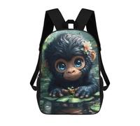 sinyumoney 17 Inch Children's Backpack 3D Cute Monkey with Frog on Lilypad Printed Bags Lightweight School Bags Fashion Fun Knapsack Student Daypack for Children