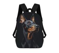 sinyumoney 17 Inch Children's Backpack 3D Doberman Pinscher Portrait on Black Background Printed Bags Lightweight School Bags Fashion Fun Knapsack Student Daypack for Children