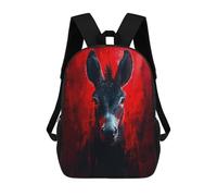 sinyumoney 17 Inch Children's Backpack 3D Donkey Portrait in Red Printed Bags Lightweight School Bags Fashion Fun Knapsack Student Daypack for Children