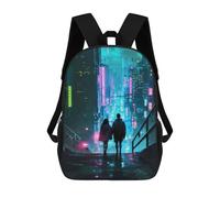 sinyumoney 17 Inch Children's Backpack 3D Future Neon City Couple Printed Bags Lightweight School Bags Fashion Fun Knapsack Student Daypack for Children