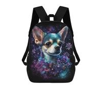 sinyumoney 17 Inch Children's Backpack 3D Galactic Chihuahua with Flowers -3 Printed Bags Lightweight School Bags Fashion Fun Knapsack Student Daypack for Children
