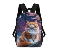 sinyumoney 17 Inch Children's Backpack 3D Galaxy Cat with Cherry Blossoms Printed Bags Lightweight School Bags Fashion Fun Knapsack Student Daypack for Children