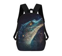 sinyumoney 17 Inch Children's Backpack 3D Glowing Crocodile in Space Printed Bags Lightweight School Bags Fashion Fun Knapsack Student Daypack for Children