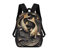 sinyumoney 17 Inch Children's Backpack 3D Golden King Koi Fish Printed Bags Lightweight School Bags Fashion Fun Knapsack Student Daypack for Children
