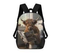 sinyumoney 17 Inch Children's Backpack 3D Highland Cow on The Toilet Printed Bags Lightweight School Bags Fashion Fun Knapsack Student Daypack for Children