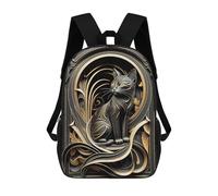 sinyumoney 17 Inch Children's Backpack 3D King Cat Golden Art Deco Printed Bags Lightweight School Bags Fashion Fun Knapsack Student Daypack for Children