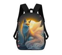 sinyumoney 17 Inch Children's Backpack 3D Kitsune Under Moonlight Printed Bags Lightweight School Bags Fashion Fun Knapsack Student Daypack for Children