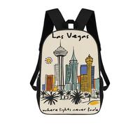 sinyumoney 17 Inch Children's Backpack 3D Las Vegas Skyline Illustration Printed Bags Lightweight School Bags Fashion Fun Knapsack Student Daypack for Children