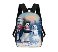 sinyumoney 17 Inch Children's Backpack 3D Penguin Building A Snowman in Winter Printed Bags Lightweight School Bags Fashion Fun Knapsack Student Daypack for Children