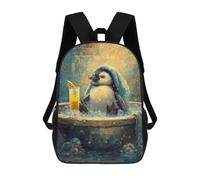 sinyumoney 17 Inch Children's Backpack 3D Penguin in Tub with Cocktail Painting Printed Bags Lightweight School Bags Fashion Fun Knapsack Student Daypack for Children
