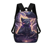 sinyumoney 17 Inch Children's Backpack 3D Raccoon Warrior Epic Fantasy Artwork Printed Bags Lightweight School Bags Fashion Fun Knapsack Student Daypack for Children