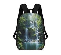 sinyumoney 17 Inch Children's Backpack 3D Serene Waterfall in Lush Forest Printed Bags Lightweight School Bags Fashion Fun Knapsack Student Daypack for Children