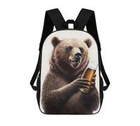sinyumoney 17 Inch Children's Backpack Bear And Beer School Rucksack 3D Kids School Backpack School Bags Fashion Backpack with Pocket Book Bags
