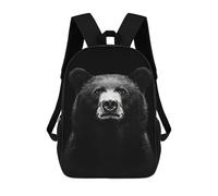 sinyumoney 17 Inch Children's Backpack Black Bear Portrait on Black Background School Rucksack 3D Kids School Backpack School Bags Fashion Backpack with Pocket Book Bags