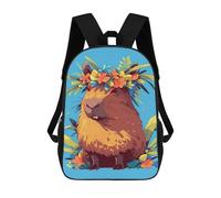 sinyumoney 17 Inch Children's Backpack Capybara with Floral Crown Illustration School Rucksack 3D Kids School Backpack School Bags Fashion Backpack with Pocket Book Bags