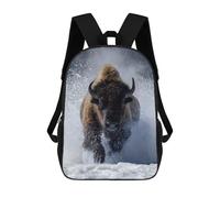 sinyumoney 17 Inch Children's Backpack Charging Bison in Snow School Rucksack 3D Kids School Backpack School Bags Fashion Backpack with Pocket Book Bags