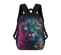 sinyumoney 17 Inch Children's Backpack Colorful Leopard Glasses Art Print School Rucksack 3D Kids School Backpack School Bags Fashion Backpack with Pocket Book Bags