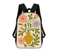 sinyumoney 17 Inch Children's Backpack Floral Arrangement in Vase Illustration School Rucksack 3D Kids School Backpack School Bags Fashion Backpack with Pocket Book Bags