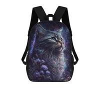 sinyumoney 17 Inch Children's Backpack Galactic Cat with Flowers -1 School Rucksack 3D Kids School Backpack School Bags Fashion Backpack with Pocket Book Bags
