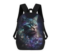 sinyumoney 17 Inch Children's Backpack Galactic Cat with Flowers -3 School Rucksack 3D Kids School Backpack School Bags Fashion Backpack with Pocket Book Bags