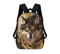 sinyumoney 17 Inch Children's Backpack Golden Wolf Portrait School Rucksack 3D Kids School Backpack School Bags Fashion Backpack with Pocket Book Bags