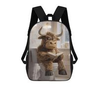 sinyumoney 17 Inch Children's Backpack Grumpy Bull Reading on Toilet School Rucksack 3D Kids School Backpack School Bags Fashion Backpack with Pocket Book Bags