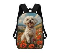sinyumoney 17 Inch Children's Backpack Havanese Dog in Poppy Field School Rucksack 3D Kids School Backpack School Bags Fashion Backpack with Pocket Book Bags