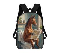 sinyumoney 17 Inch Children's Backpack Horse Reading Newspaper on Toilet School Rucksack 3D Kids School Backpack School Bags Fashion Backpack with Pocket Book Bags