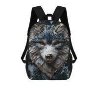 sinyumoney 17 Inch Children's Backpack Kintsugi Lone Blue Wolf School Rucksack 3D Kids School Backpack School Bags Fashion Backpack with Pocket Book Bags