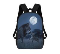 sinyumoney 17 Inch Children's Backpack Lion Cub Playing Moonlight School Rucksack 3D Kids School Backpack School Bags Fashion Backpack with Pocket Book Bags