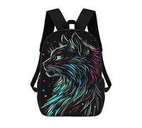 sinyumoney 17 Inch Children's Backpack Neon Cat Portrait School Rucksack 3D Kids School Backpack School Bags Fashion Backpack with Pocket Book Bags