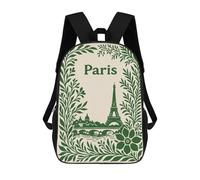 sinyumoney 17 Inch Children's Backpack Paris Illustration with Floral Frame School Rucksack 3D Kids School Backpack School Bags Fashion Backpack with Pocket Book Bags