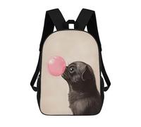 sinyumoney 17 Inch Children's Backpack Pug Blowing Bubble Gum School Rucksack 3D Kids School Backpack School Bags Fashion Backpack with Pocket Book Bags