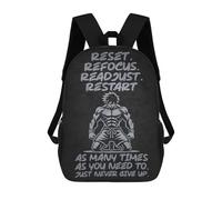 sinyumoney 17 Inch Children's Backpack Reset Refocus Readjust - Gym, Hustle, Success School Rucksack 3D Kids School Backpack School Bags Fashion Backpack with Pocket Book Bags