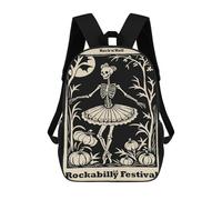 sinyumoney 17 Inch Children's Backpack Rockabilly Festival Skeleton Ballerina Poster School Rucksack 3D Kids School Backpack School Bags Fashion Backpack with Pocket Book Bags