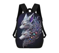 sinyumoney 17 Inch Children's Backpack Silver Dual Fox School Rucksack 3D Kids School Backpack School Bags Fashion Backpack with Pocket Book Bags