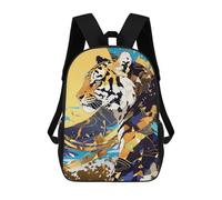 sinyumoney 17 Inch Children's Backpacks Abstract Tiger Art with Geometric Patterns School Bag 3D Printed Children's School Backpack Fashion Travel Backpacks for Kids School Students