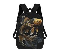 sinyumoney 17 Inch Children's Backpacks Black And Gold Koi Fish School Bag 3D Printed Children's School Backpack Fashion Travel Backpacks for Kids School Students