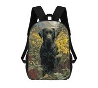 sinyumoney 17 Inch Children's Backpacks Black Labrador in A Floral Meadow School Bag 3D Printed Children's School Backpack Fashion Travel Backpacks for Kids School Students