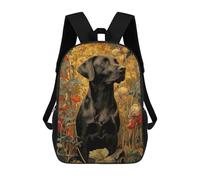 sinyumoney 17 Inch Children's Backpacks Black Labrador Portrait in Floral Setting School Bag 3D Printed Children's School Backpack Fashion Travel Backpacks for Kids School Students
