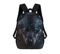 sinyumoney 17 Inch Children's Backpacks Black Wolf Blue Eyes Art School Bag 3D Printed Children's School Backpack Fashion Travel Backpacks for Kids School Students