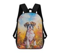 sinyumoney 17 Inch Children's Backpacks Boxer Dog Portrait with Pumpkins Painting Fall Dog Print School Bag 3D Printed Children's School Backpack Fashion Travel Backpacks for Kids School Students