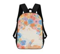 sinyumoney 17 Inch Children's Backpacks Cat in Floral Watercolor Illustration School Bag 3D Printed Children's School Backpack Fashion Travel Backpacks for Kids School Students