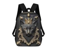sinyumoney 17 Inch Children's Backpacks Cat King Gold Relief Deco School Bag 3D Printed Children's School Backpack Fashion Travel Backpacks for Kids School Students