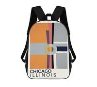 sinyumoney 17 Inch Children's Backpacks Chicago Illinois Poster School Bag 3D Printed Children's School Backpack Fashion Travel Backpacks for Kids School Students
