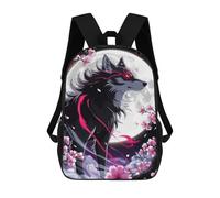 sinyumoney 17 Inch Children's Backpacks Crimson Moon Howl - Ethereal Wolf Amidst Sakura Storm School Bag 3D Printed Children's School Backpack Fashion Travel Backpacks for Kids School Students